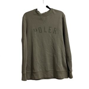 Poler Green Crewneck Sweater with Ribbed Cuffs Sz L